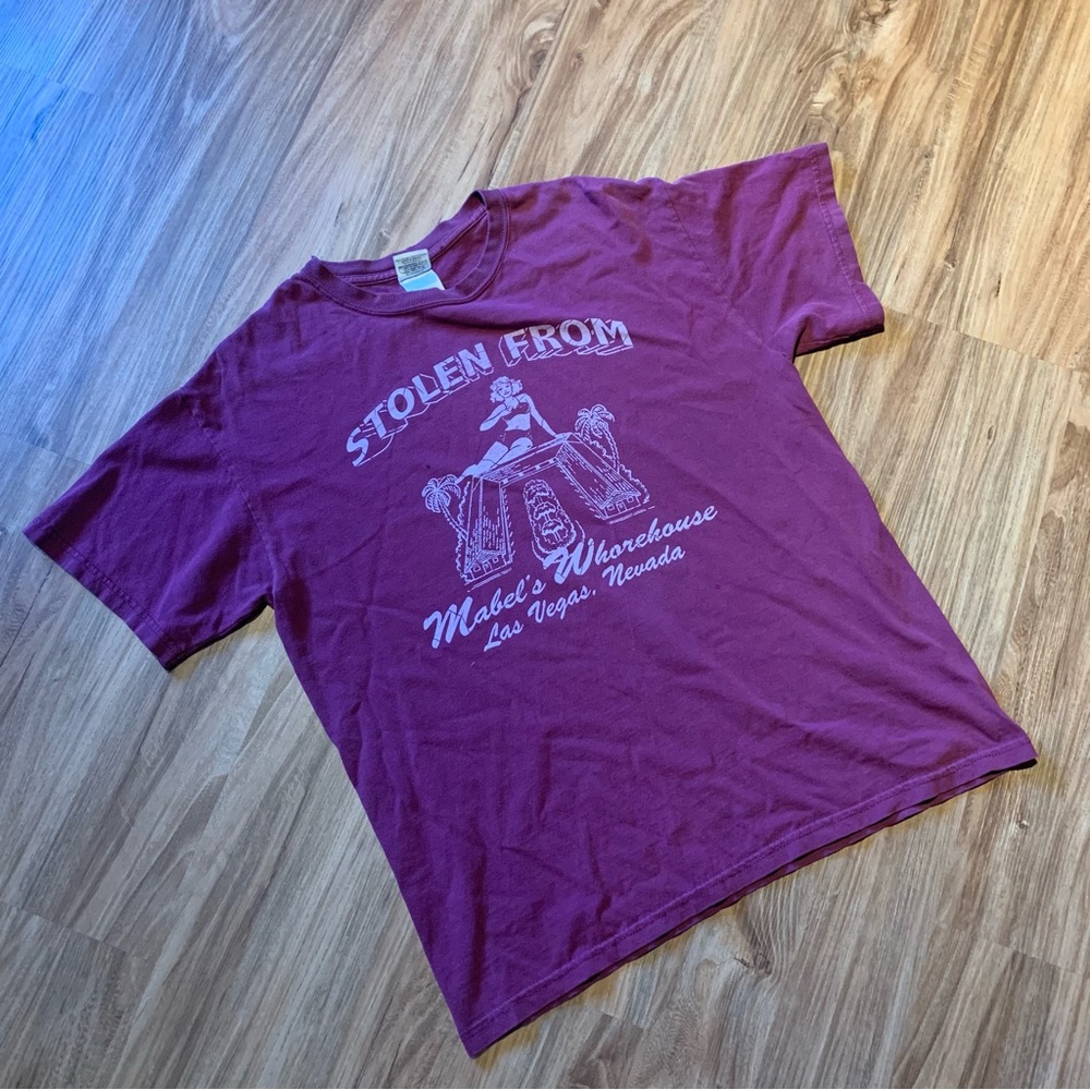 Vintage Stolen From Mabels Whorehouse Burgundy T Shirt Size Medium Las Vegas
